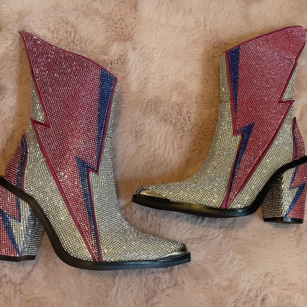Dolls Kill Pink and Silver Lightning Heeled Boots